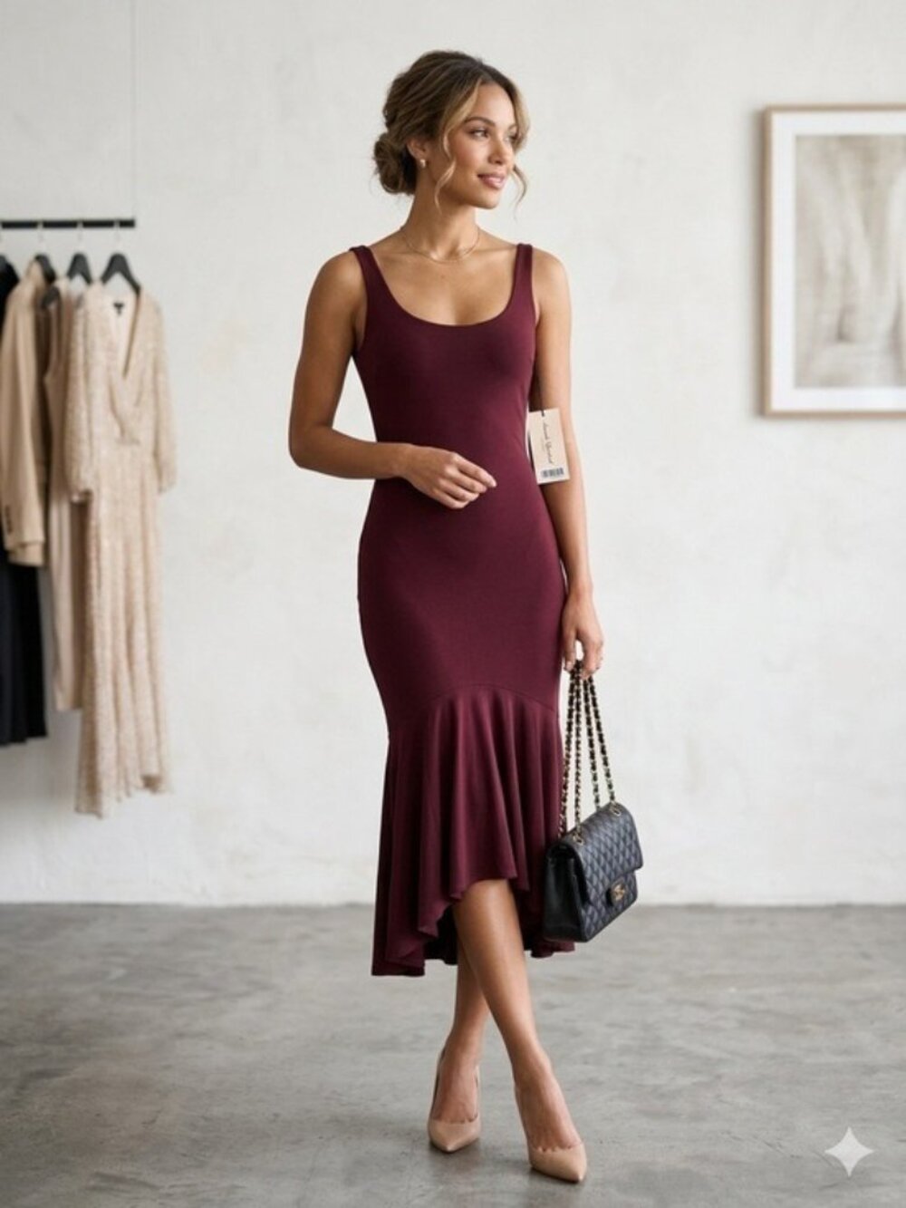 Amanda Uprichard Sleeveless High-Low scoop neck Dress in Burgundy Medium